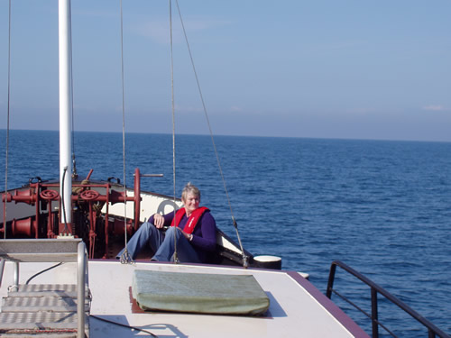 Relaxing on deck out at sea